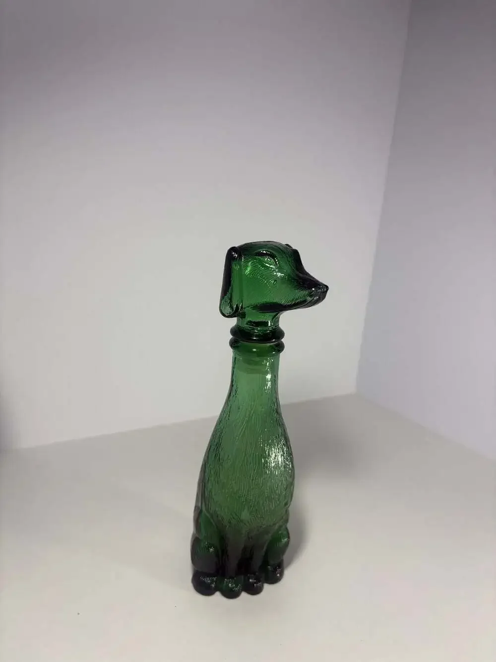 Vintage Empoli Italian Emerald Green Glass Dachshund Dog Decanter Bottle